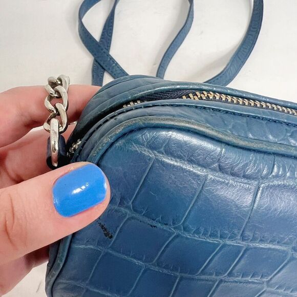 Michael Kors Blue Crocodile Embossed Leather Silver Chain Crossbody Bag Purse - Picture 7 of 8